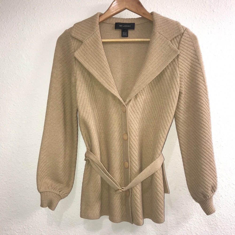 St. John Knit Cardigan with Belt Wool Blend